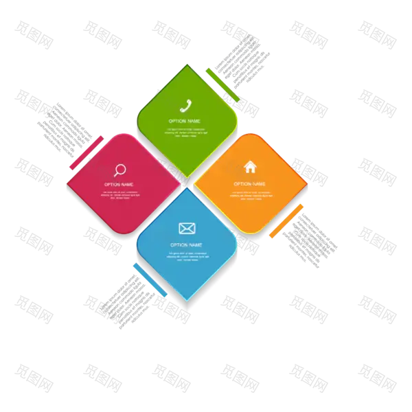 矢量卡通菱形圆角ppt信息图表