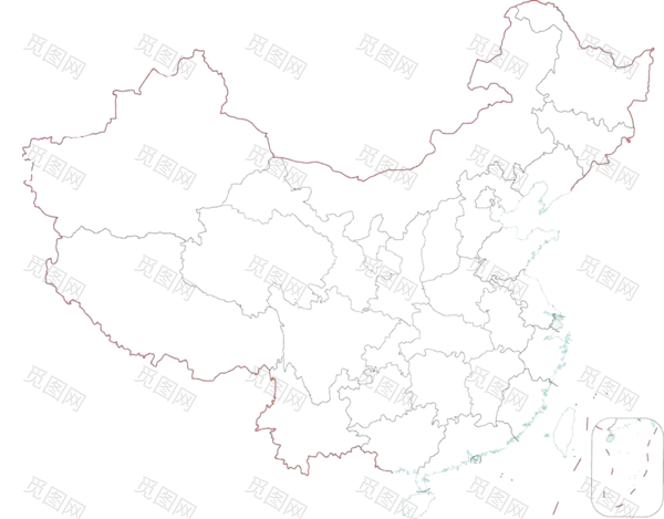 中国地图轮廓空白区域分布