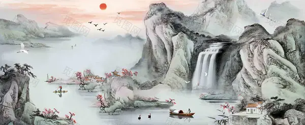 水墨山水风景画背景