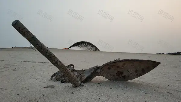 海滩,铁锚,落日,海边背景